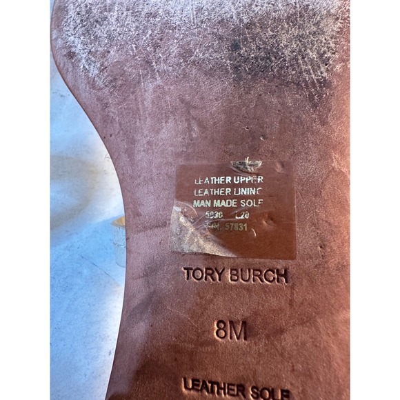 Tory Burch Mini Miller Leather Thong Sandals Size 8M Dulce De Leche Metal Logo - Picture 5 of 12